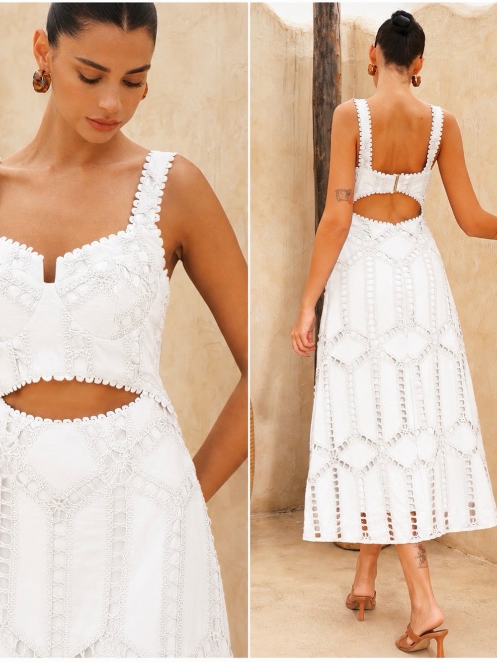 Commense White Lace Cutout Maxi Dress